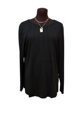 Black Long Sleeve Casual Top Pleating Detail on Front Size XL